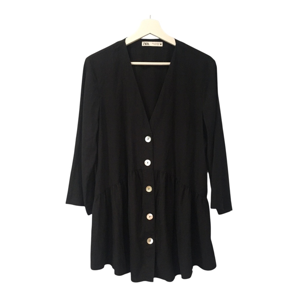 Zara Elegant Black Button-Front V-Neck Top Tunic M